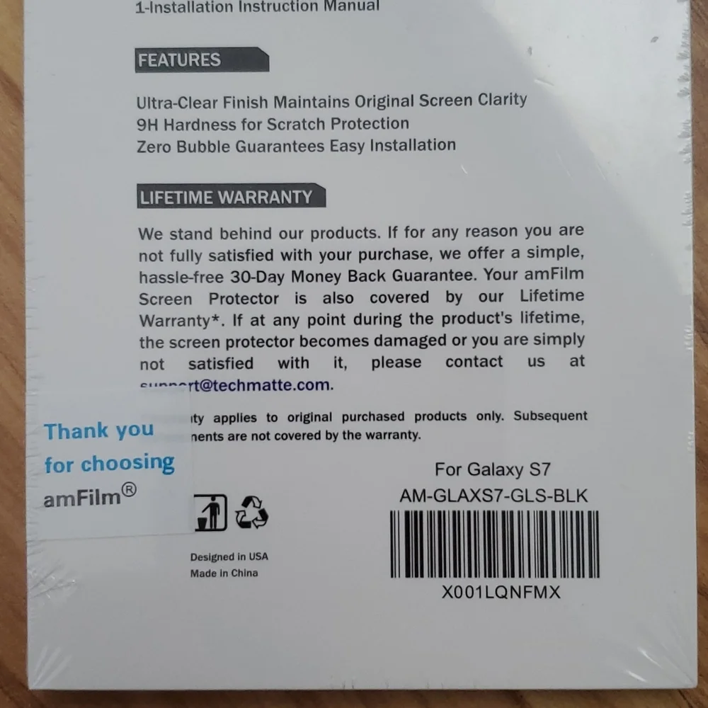 NEW Screen Protecor amFilm & SuperShieldz Galaxy S7 (black) Tempered Glass
